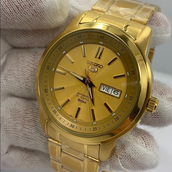 Seiko gold tone automatic SNKM94KS watch - Picture 6 of 7